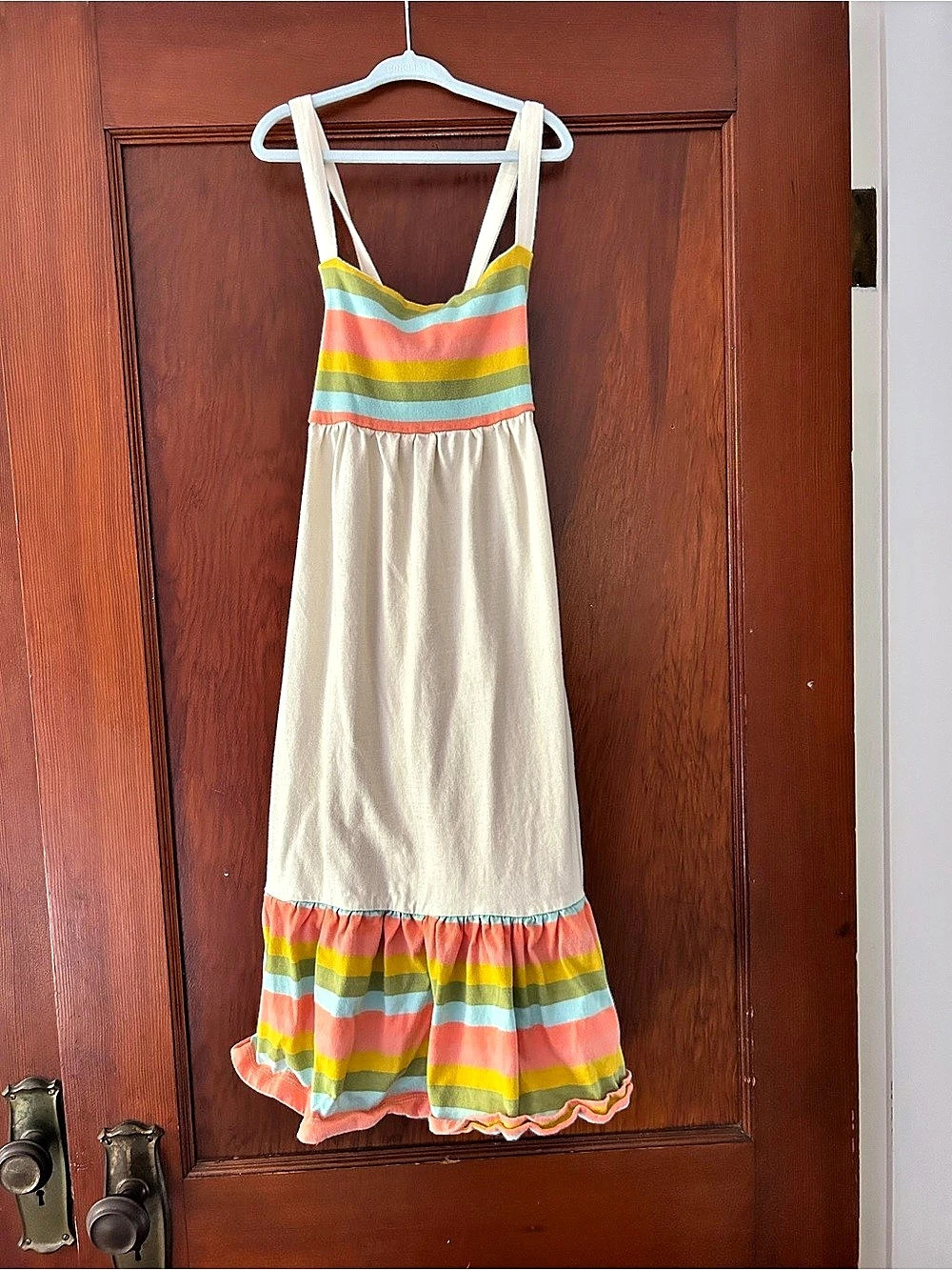 Hanna Andersson Striped Maxi Dress in Cream Size 12 Like New
